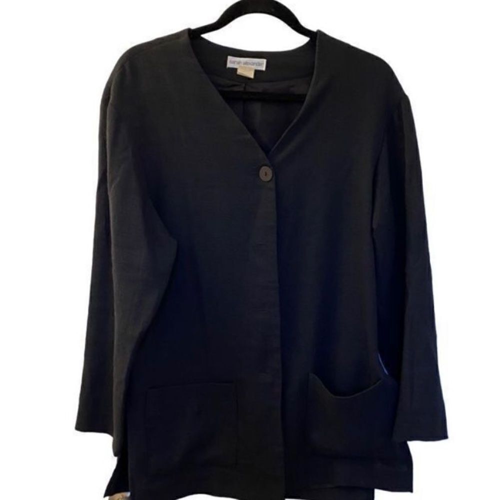 Sarah Alexander vintage black wool blend long sleeve partially lined jacket size